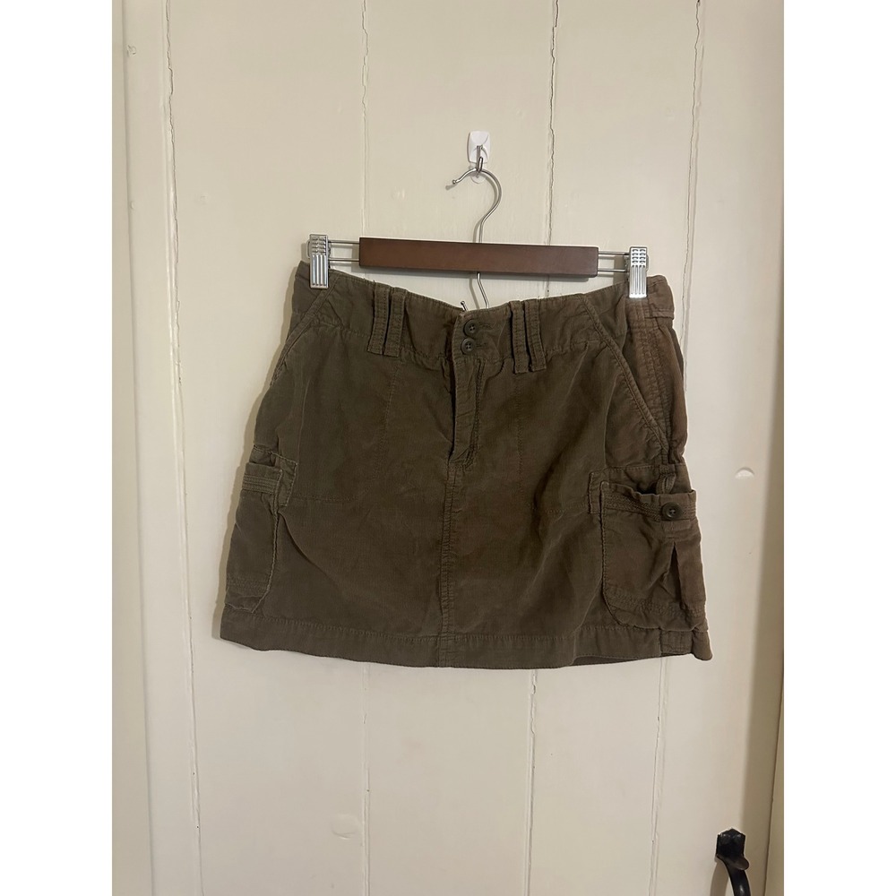 Old Navy y2k Corduroy Cargo Mini Skirt Olive Brown Utility Gorpcore Women Size 8